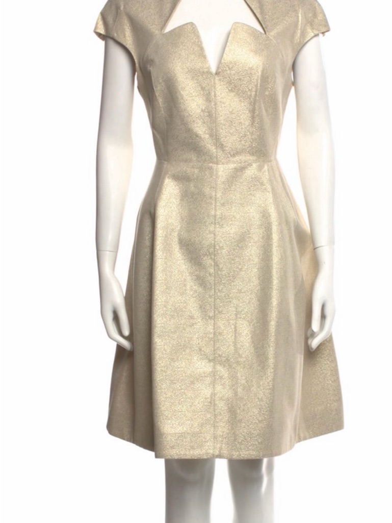 Halston Heritage Gold Fit-And-Flare Metallic Dress
